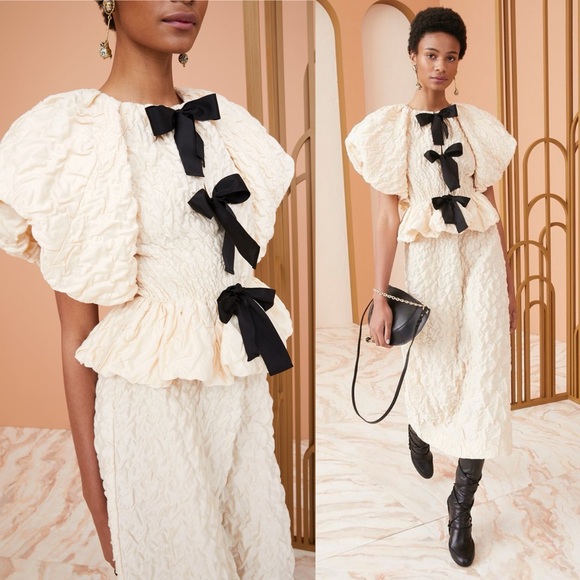 Ulla Johnson Babette Cloqué Bow Top Puff Sleeve Peplum Size 4 NWOT - Picture 3 of 16